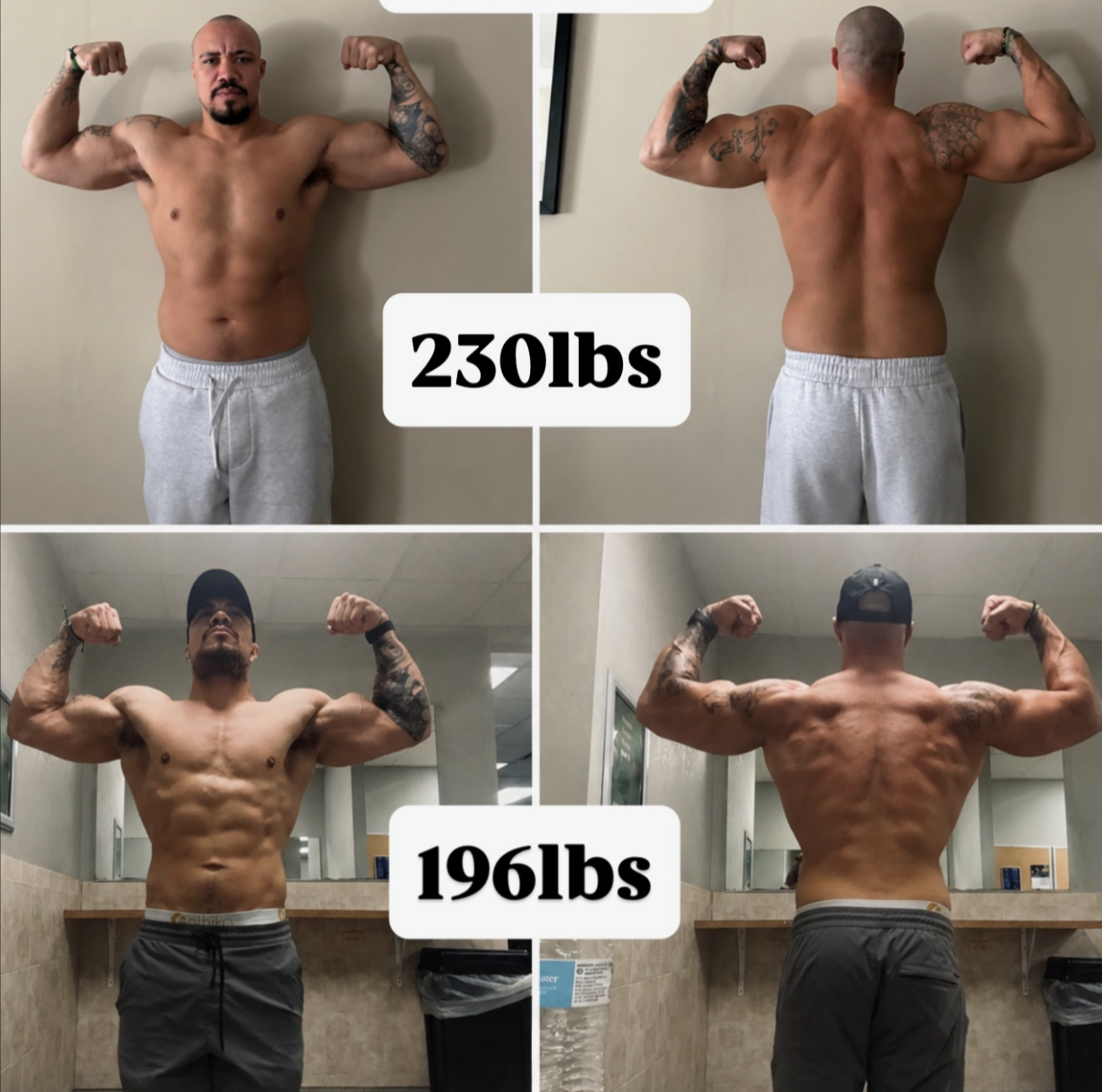 Before and after transformation photos of Client 2, a 1:1 coaching client
