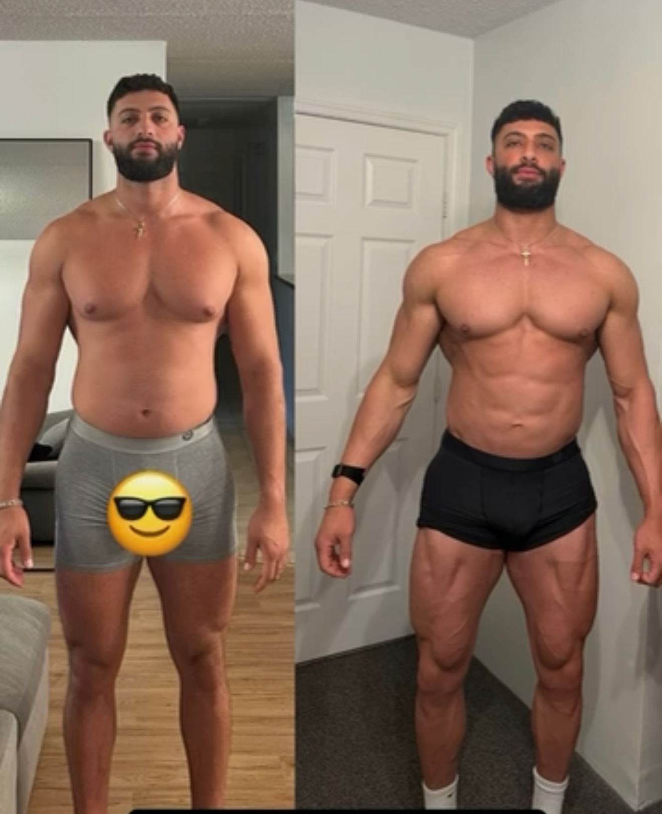 Before and after transformation photos of Client 6, a 1:1 coaching client