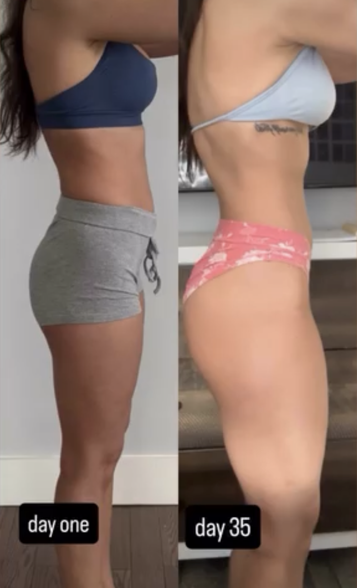 Before and after transformation photos of Client 5, a 1:1 coaching client