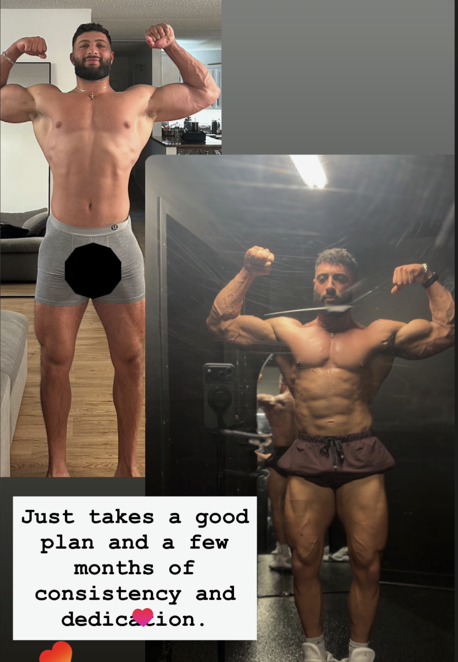 Before and after transformation photos of Client 7, a 1:1 coaching client